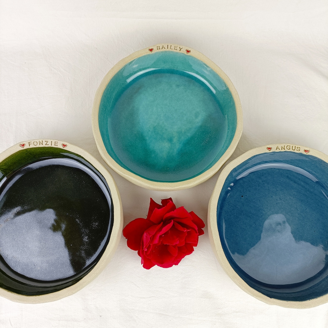 Personalisiertes Keramik Napf Set 1,5L - Grüner Futter- & Trinknapf Für Hunde