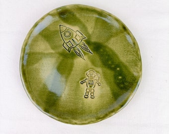 Ceramic plate pink blue green children's plate