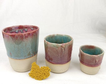 Ceramic cup turquoise and pink 2 sizes