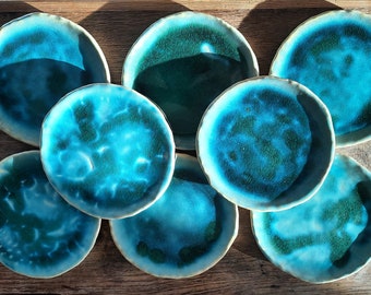 Ceramic flat plate turquoise handmade