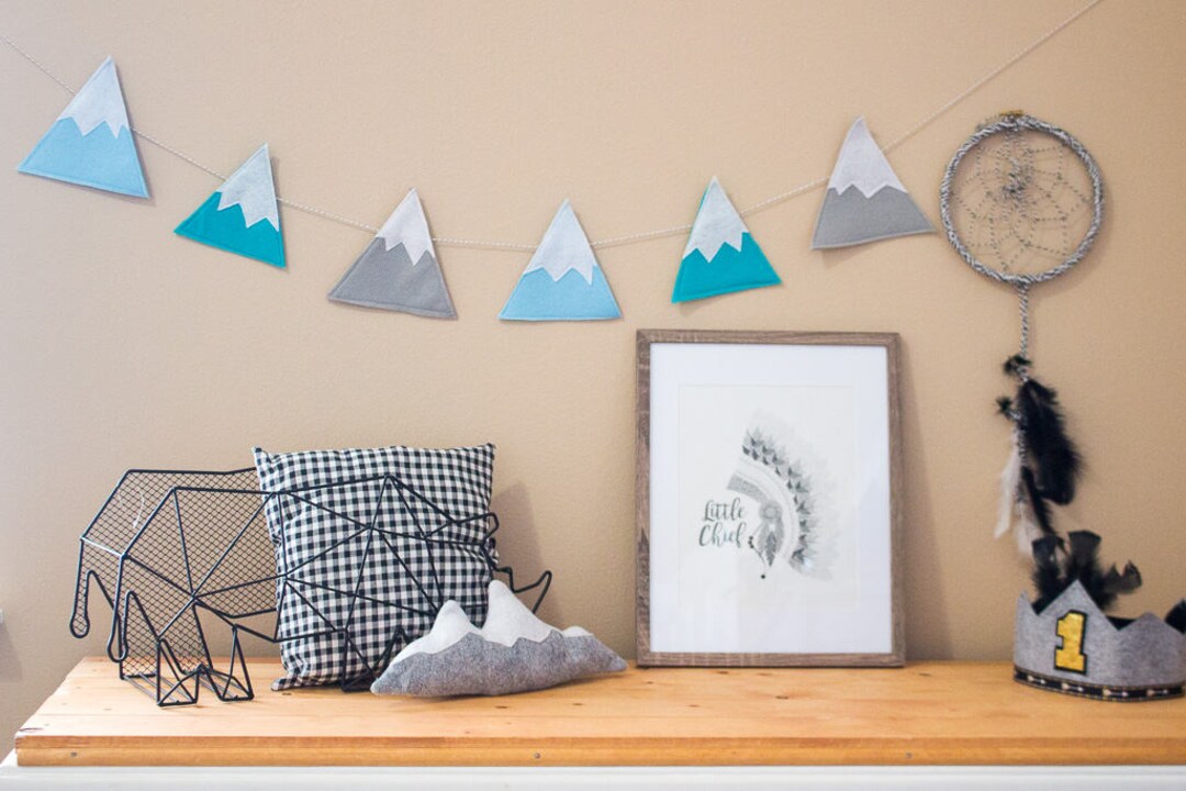 Snow Capped Mountain Garland /light Blue, Turquoise and Light Gray