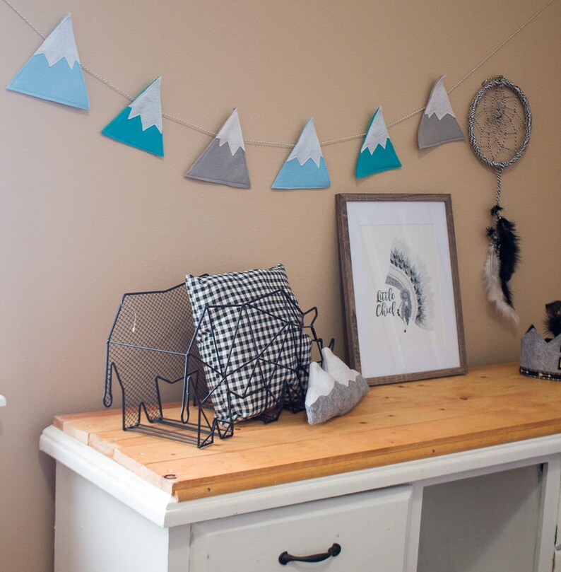 Snow Capped Mountain Garland /light Blue, Turquoise and Light Gray