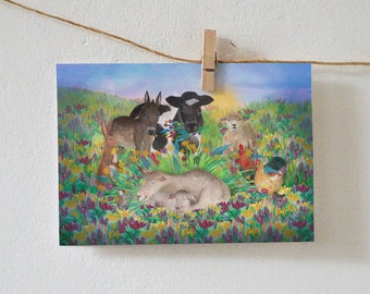 Card lamb born (illustration, greeting card, postcard, cards, watercolor, lamb, sheep, birth)