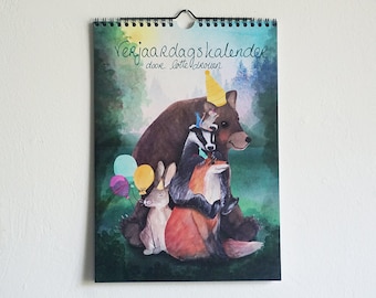 Forest animals on adventure, colorful birthday A4 calendar to brighten up your home (animals, handmade, watercolor, calendar, birthday)