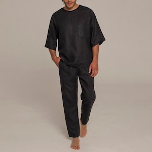 Pantalones de lino/Pantalones negros/Pantalones de lino/Pantalones orgánicos para hombre/Pantalones ecológicos/Pantalones Natural Flax/Pantalones de pijama/Pantalones de verano