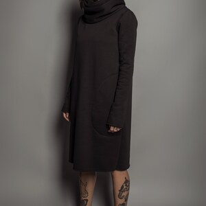 Black Dress/Dress/Warm Dress/Dress with hood/Tunic/Cotton/Hood