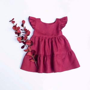 Burgundy Linen Tiered Dress