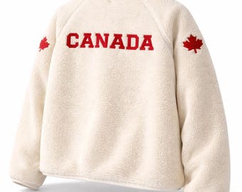 Heated Rivalry Maple Leaf Sherpa Jacket, Canada Fleece Winter Coat for Men, Warm Teddy Jacket