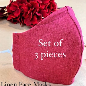Face Mask, Set of 3 mask , Fabric Washable Reusable Mask, Natural Linen Adult Face Mask, High Quality Dust Mask , Linen Face Mask