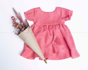 Pink Linen Dress with Ruffle Skirt