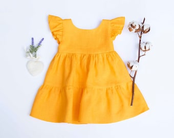 Yellow Linen Tiered Dress