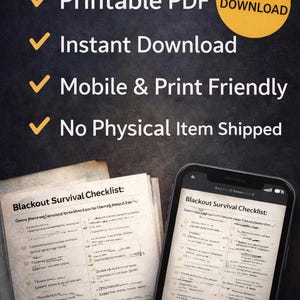 Puede incluir: Imagen de un producto de descarga digital con el texto "PDF imprimible", "Descarga instant&aacute;nea", "M&oacute;vil y apto para imprimir" y "No se env&iacute;a ning&uacute;n art&iacute;culo f&iacute;sico". Una lista de verificaci&oacute;n es visible en papel y en la pantalla de un tel&eacute;fono inteligente.