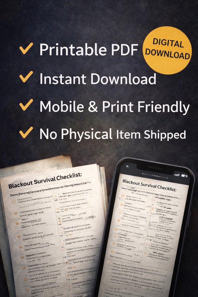 Puede incluir: Imagen de un producto de descarga digital con el texto "PDF imprimible", "Descarga instant&aacute;nea", "M&oacute;vil y apto para imprimir" y "No se env&iacute;a ning&uacute;n art&iacute;culo f&iacute;sico". Una lista de verificaci&oacute;n es visible en papel y en la pantalla de un tel&eacute;fono inteligente.