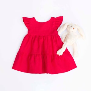 Red Linen Tiered Dress - Etsy