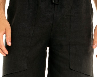 Pantaloncini di lino da uomo/Pantaloncini basic/Pantaloncini neri/Pantaloncini da uomo, pantaloncini primaverili, pantaloncini organici/lino da uomo, pantaloncini basic