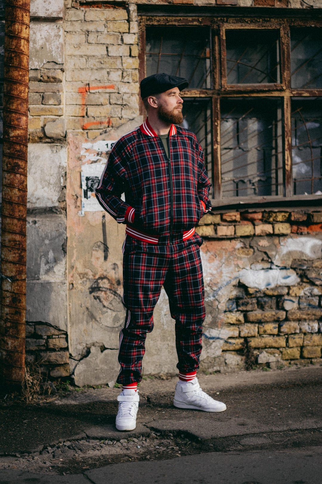 Trainingsanzug Herren Tartan grün kariert braun