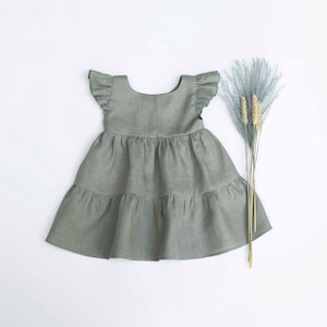 Olive Linen Tiered Dress