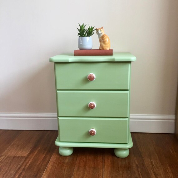 Items similar to Green painted drawers, chest of drawers, bedside