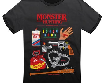 Stranger Things "Monster Hunting" T-shirt | Upside Down, Demogorgon, Eleven, Mike, Dustin, Will, Nancy, Steve, Hawkins | Super Rad Design