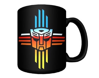 MTMTE "Zia Transformers" Mug | 80s Cartoons, Zia New Mexico, Optimus Prime, Megatron, Coffee Mug, Fun Nerdy Office Gift | Super Rad Design