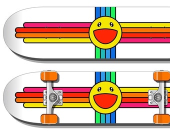 Kawaii "Smiling Zia" Skateboard | Zia New Mexico, Smiley Rainbow, Albuquerque Santa Fe Art Walk, Burque 505 Pride Gift | Super Rad Design