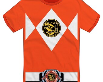 Baltimore "Power Birds" T-shirt | Mighty Morphin Power Rangers, 90s, Retro, Camden Yards, Orange Ranger, LIMITED EDITION | Super Rad Design