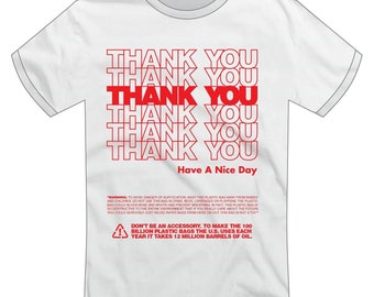 Take-out / Fast Food / Plastic Bag "THANK YOU" T-shirt | Statement, Environmentalism, Political, Earth Friendly, Pop Art | Super Rad Design