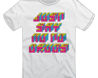 T-shirt anni '80 "Just Say No To Drugs" / DARE, Era Regan, PSA della scuola libera dalla droga, Voglio il mio MTV, Carattere cubo di Rubik, Regalo nerd / Design Super Rad