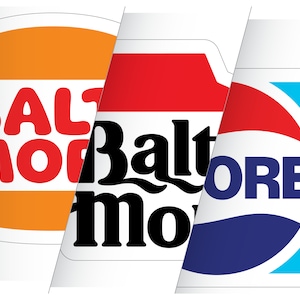 3-STICKER PACK! – Baltimore / Maryland Vinyl Stickers | Bmore Cola + Burgermore + Bmore Delivery, 80s, Retro, Fast Food | Super Rad Design