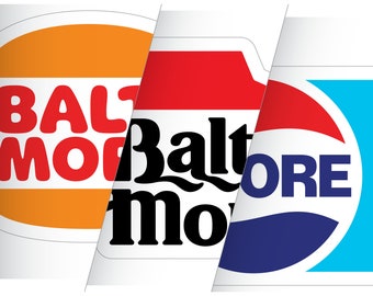 3-STICKER PACK! – Baltimore / Maryland Vinyl Stickers | Bmore Cola + Burgermore + Bmore Delivery, 80s, Retro, Fast Food | Super Rad Design