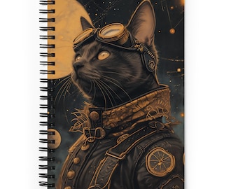 Steampunk Black Cat Spiral notebook