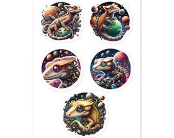 Crested Geckos in Space Sticker sheet