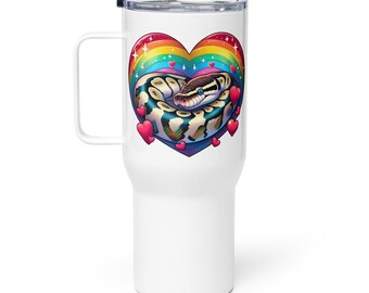 Rainbow Ball Python Travel mug with a handle