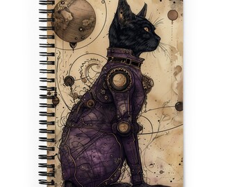 Steampunk Purple Cat Spiral notebook