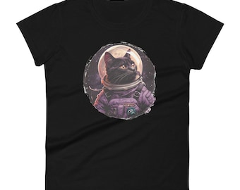 Black Cat in Purple Spacesuit Women's short sleeve t-shirt