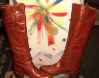 VERY rare Vtg '80's Margaret Jerrold Caramel-Leather Belted Boots by Arsho Baghsarian 8.5M