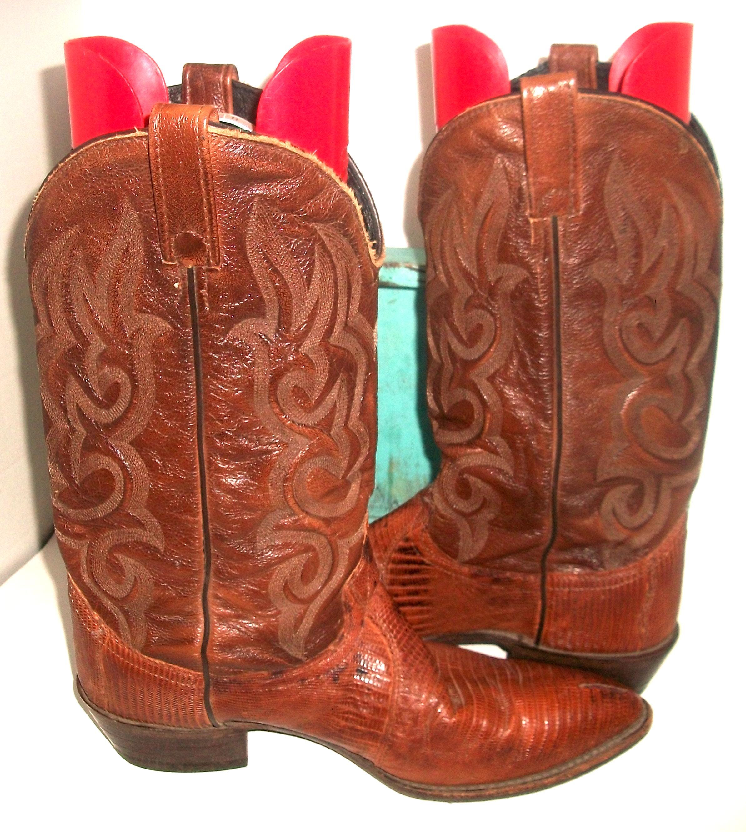 J Chisholm Mens Vintage Teju Lizard Embossed Leather Cowboy Boots 53455 Lizard Print Cowboy Boots J-Toe main image 3