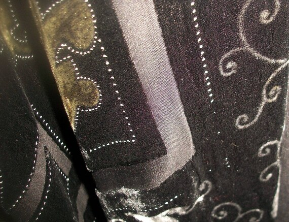 Auth 1930's Art Deco Black Silk-Chiffon-&-Velvet-… - image 9