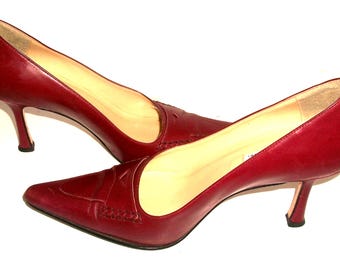 Vintage 90's Isaac Mizrahi Red Leather "Loafer" Pumps Made in Italy Cool 7.5M