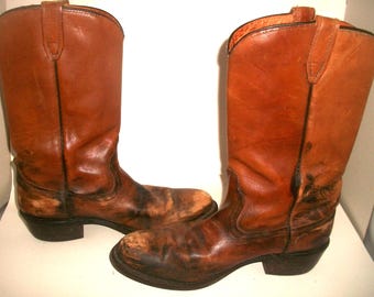 Acme Vintage Aged-Worn-in-Leather Pull-On Cowgirl Boots 9D