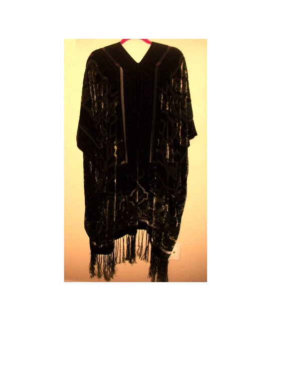 Auth 1930's Art Deco Black Silk-Chiffon-&-Velvet-… - image 6