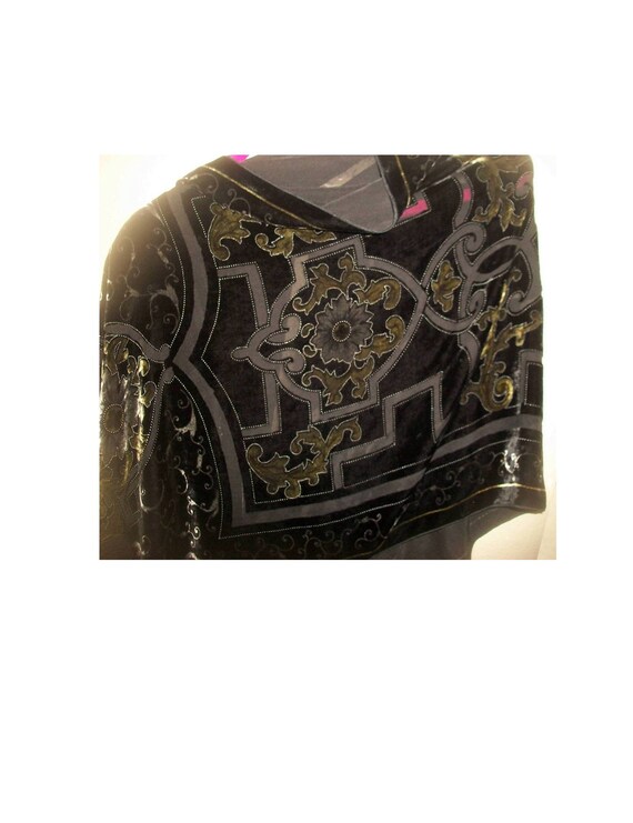 Auth 1930's Art Deco Black Silk-Chiffon-&-Velvet-… - image 2