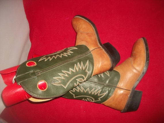 Vtg Green & Brown Unisex Embroidered Mid-Calf Buc… - image 3