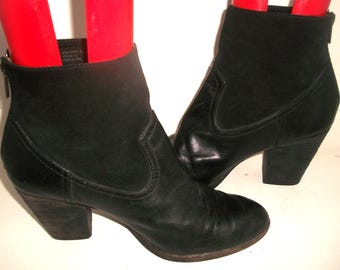 Frye Black Suede & Leather Rear-Zip Heeled Ankle Boots 8.5M