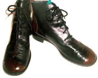 Maggie's Shoes Seattle Vintage 2-Tone Leather Lace-Up Boots Made in Italy 9 (345USD)