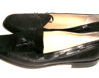 Talbots Classic Preppy Italian-Made Black Leather & Suede Tassled Loafers 8M