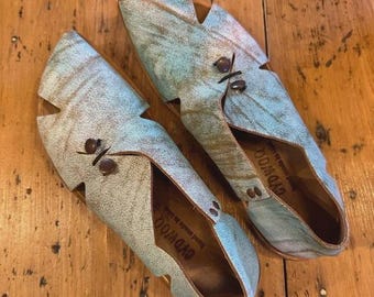 NEW w Dustbag CYDWOQ Blue & Tan Handmade Eco-Friendly "Pavillion" Flats 7.5M [368USD]