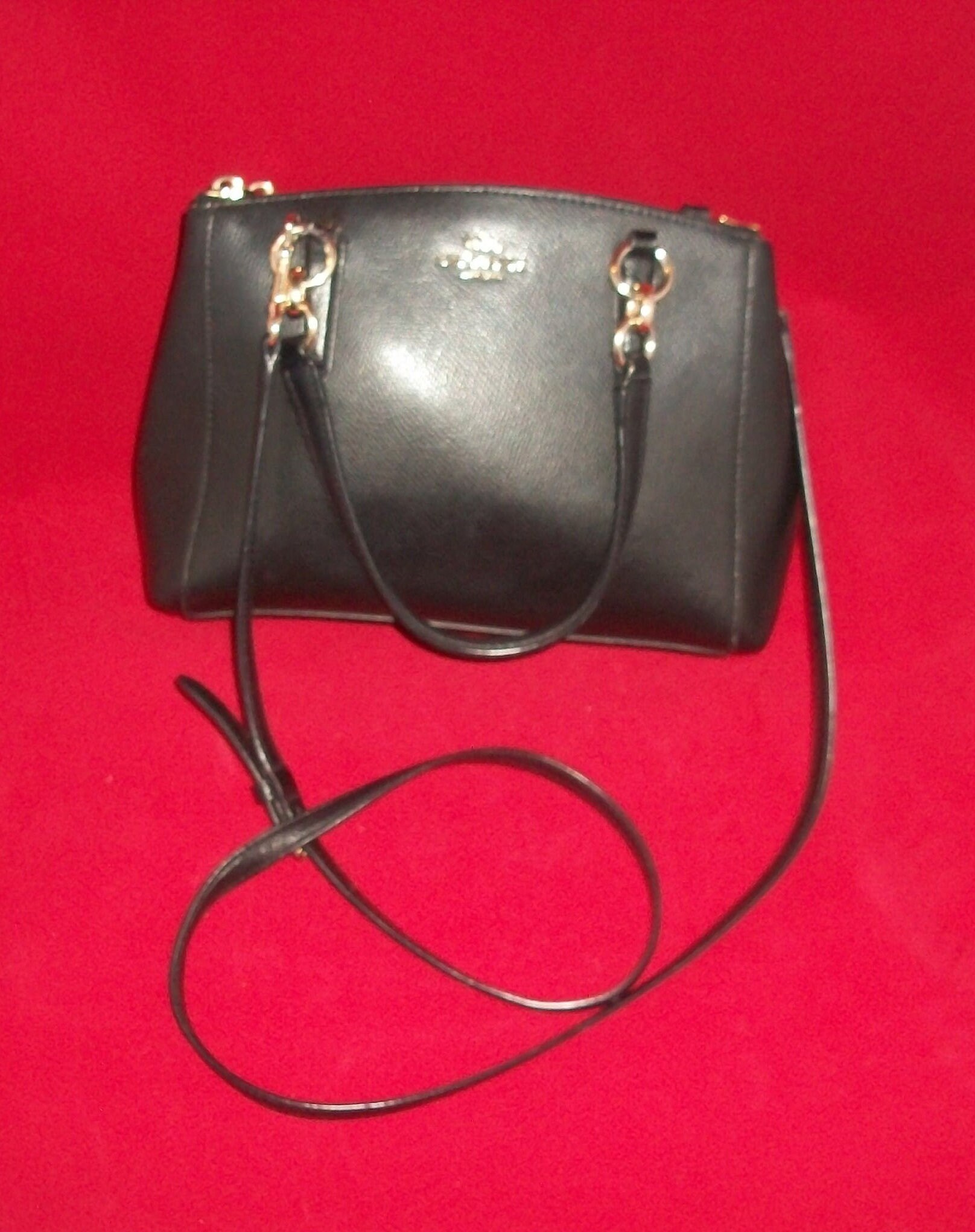Vtg COACH Black leather Double Saddle bag Convertible Satchel