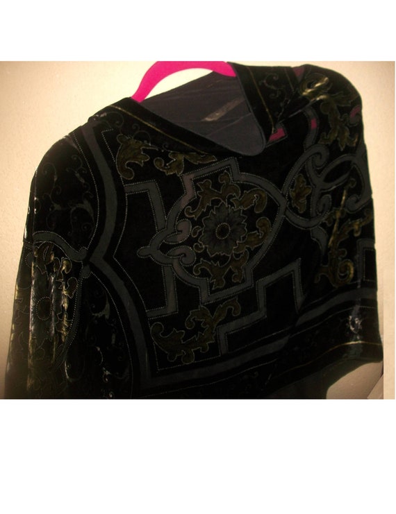 Auth 1930's Art Deco Black Silk-Chiffon-&-Velvet-… - image 1