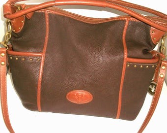 Vtg Prix de Dressage Large Taupe & Tan Leather Convertible Crossbody Shoulder Bag